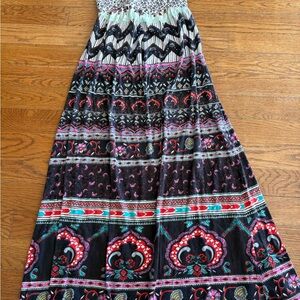 Billabong Vintage Y2K Strapless Tiered Maxi Dress Embroidered Boho Black Med